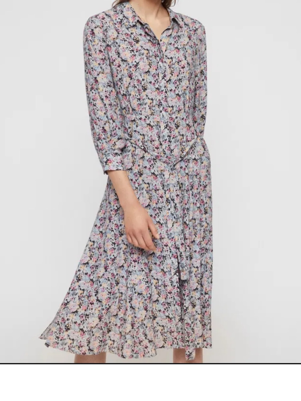All Saints Pink Lavender Floral Button-Front Midi Dress